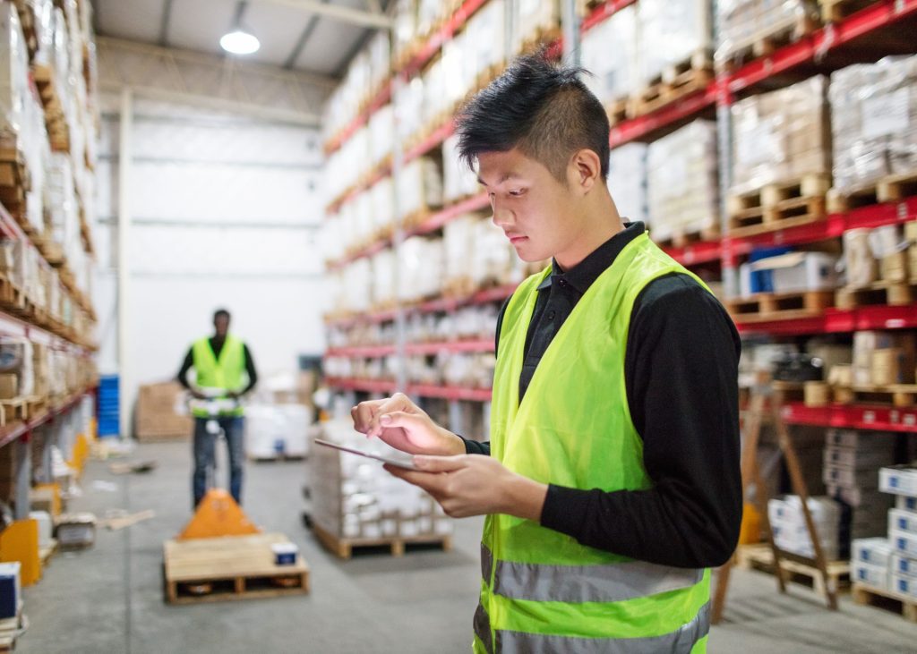 logistics management system being used in a warehouse